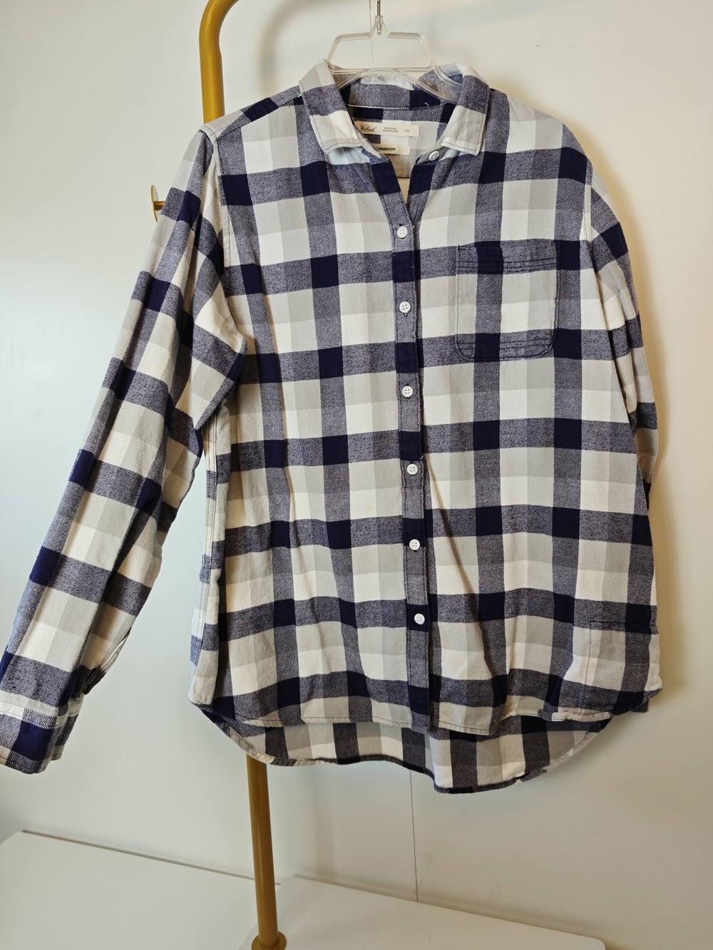 Lumberjack Thick Flannel Woolrich Blue and White Plaid Button-Front Large Shirt